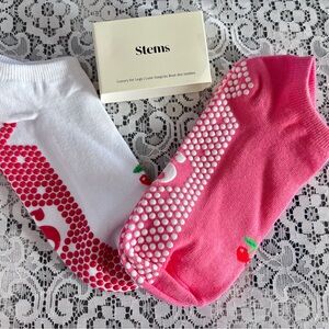 Stems Red and White Luxe Grip Socks- 2 pairs